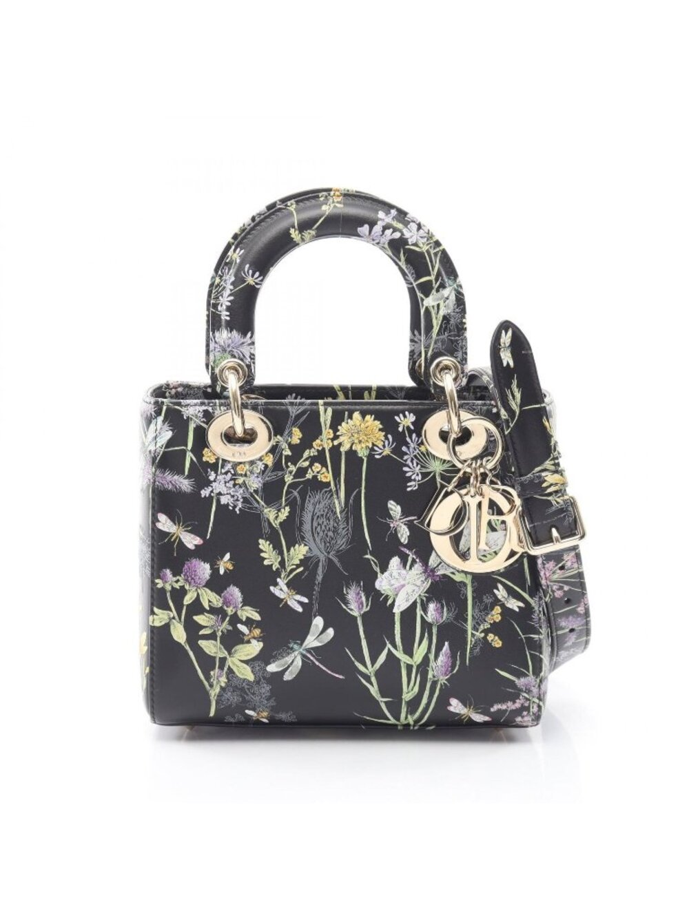 Dior Handbag Lady Dior Small Floreljo 2-Way Black Multi Leather Tote